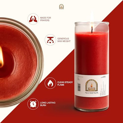 3pk Red Rojo 90hr | 7-Day Prayer Candles - Glass Jar Veladoras, Unscented Paraffin Wax | Love, Passion & Romance Novena - Catholic & Hispanic Church Altar, Memorial Vigil, Marriage Luck Gifts - color: Red