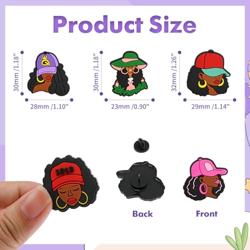Cute Pins Bulk, Funny Lapel Badge Pins Rubber Brooch Pins for Backpacks, Hats, Bags - style: Black girl-30PCS