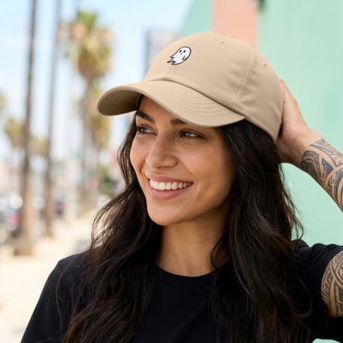 DALIX Ghost Embroidered Mens Womens Cotton Dad Hat Baseball Cap Adjustable - color: Khaki