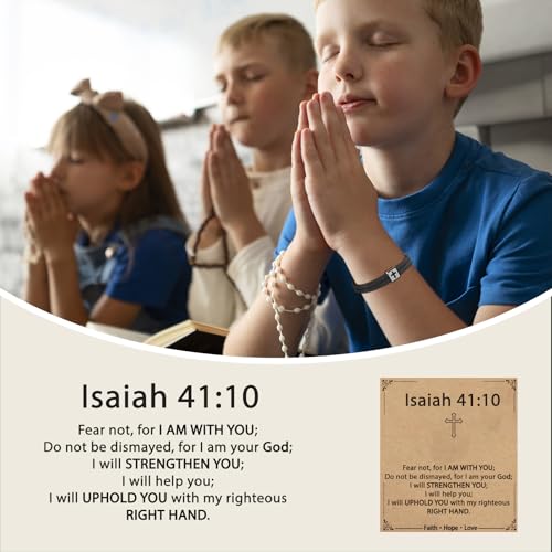 Christian Cross Bracelet for Boys Men- Adjustable Rope Bracelet Christian Religious Jewelry Gifts Ideas for Teen Boys Kids - color: Black-Isaiah 41:10
