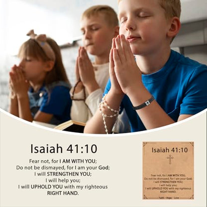 Christian Cross Bracelet for Boys Men- Adjustable Rope Bracelet Christian Religious Jewelry Gifts Ideas for Teen Boys Kids - color: Black-Isaiah 41:10