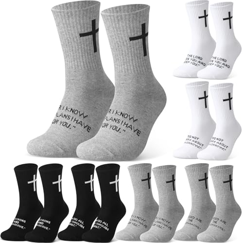 Cutecrop Christian Socks Cross Prayer Socks for Men Birthday Gift for Dad Husband Grandpa - color: Black,white,grey