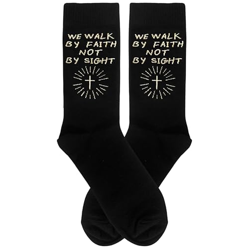 Christian Gifts - We Walk By Faith Not By Sight - Novelty Socks Gifts for Christian. - color: Gold