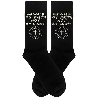 Christian Gifts - We Walk By Faith Not By Sight - Novelty Socks Gifts for Christian. - color: Gold
