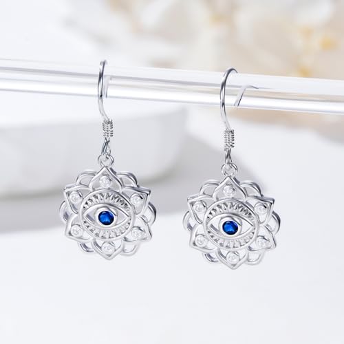 Mountain Mustard Seed Earrings for Women 925 Sterling Silver Lotus/Cross Dangle Drop Earring Christian Jewelry Outdoor Birthday Graduation Gifts - style: Evil Eye Lotus