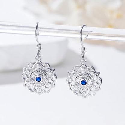Mountain Mustard Seed Earrings for Women 925 Sterling Silver Lotus/Cross Dangle Drop Earring Christian Jewelry Outdoor Birthday Graduation Gifts - style: Evil Eye Lotus