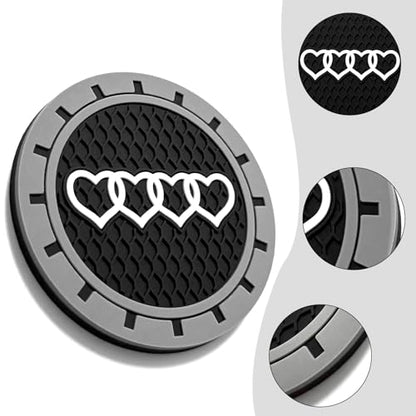 2.75in 2Pack - Love Heart Car Cup Holder Coaster for Audi A3 A4 A6 A8 Q2 Q3 Q5 Q7 Q8 S3 S5 S6 RS3 RS4 RS7 R8 TT Recessed Anti Slip Silicone Cupholder Coaster Interior Accessories - color: S/W