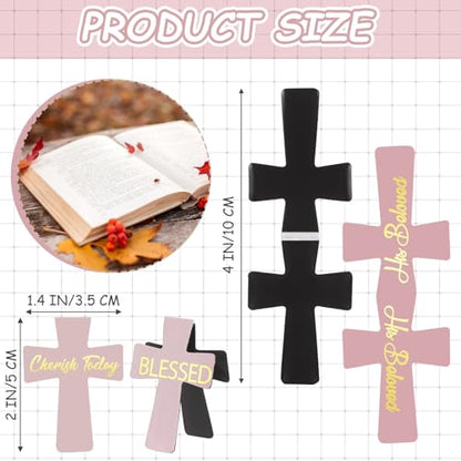 Outus 48 Pcs Magnetic Christian Religious Cross Bookmark, 16 Pink Styles