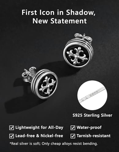 KRKC&CO Earrings for Men, Sterling Silver Earrings Studs, Hypoallergenic - color: Black H