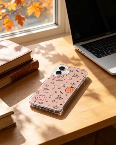 Pink Fall Vibe Phone Case Compatible with iPhone 17, Cute Pumpkin Leaves Phone Cover for iPhone 17 - color: Pink Fall Leaves