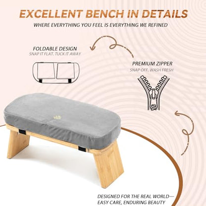 Bamboo Meditation Bench, Foldable Prayer Stool (Grey) - color: Grey