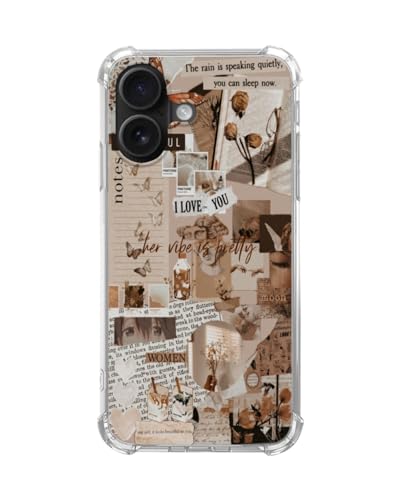 Vintage Beige Collage Case for iPhone 17, Rose Butterfly Postcard Phone Cover, Cool TPU Phone Case Cover - color: Beige Collage