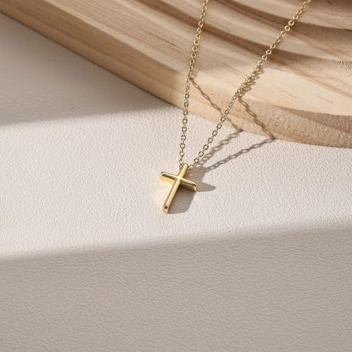 Dainty Gold Cross Necklace for Women, 14K Gold Plated Small Jesus Cross Pendant Necklace, Christian Necklace for Women, Simple Gold Necklace, Everyday Jewelry, Gold Pendant Necklace, Birthday Gift