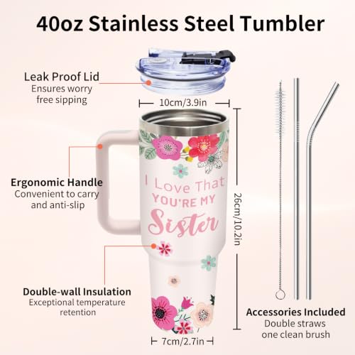 Sisters Gifts from Sister, 40 oz Sister Tumbler with Handle and Straw - color: Sister1