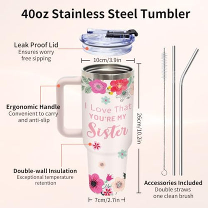 Sisters Gifts from Sister, 40 oz Sister Tumbler with Handle and Straw - color: Sister1