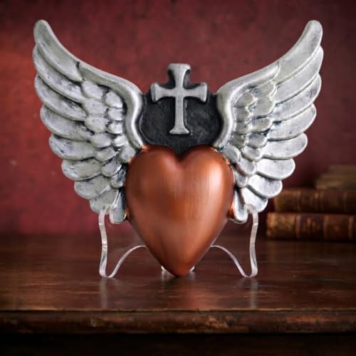 Nuacemi 7.28 Inch Decorative Angel Wings Heart Hanging Wall Art Decor Sculpture Plaque with Cross, Ideal Home Decor for Indoor Display, Bedroom, Church Prayer Room, Religious Guardian Angel Memorial and Housewarming Gift (Silvery) - color: Silvery