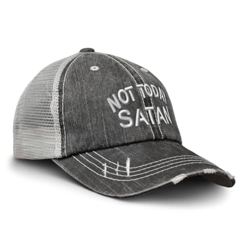 Custom Soft Mesh Cap Embroidered Not Today Satan Jesus Christ Christian - color: Black Gray Design Only