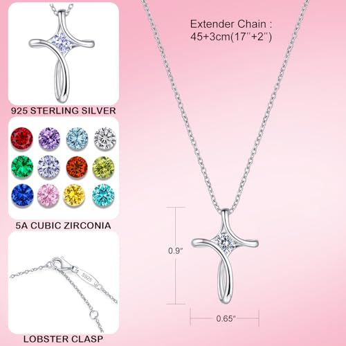 Cross Necklace for Women 925 Sterling Silver Birthstone Necklace for Women - color: 04-April-Diamond