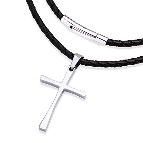 555Jewelry Stainless Steel Cross Braided Rope Cord Necklace For Men Women 18-24'' Inches