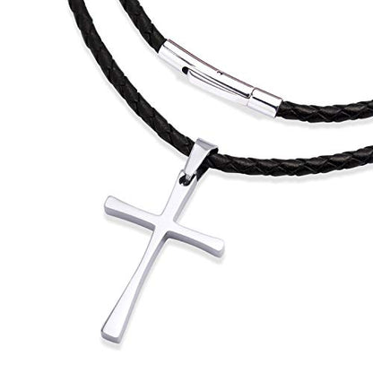 555Jewelry Stainless Steel Cross Braided Rope Cord Necklace For Men Women 18-24'' Inches