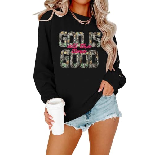 MOUSYA Christian Sweatshirts for Women God Shirts Jesus Graphic Pullover - color: Black, size: X-Large