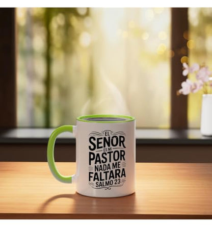 Spanish Christian With a Bible Verse Quote El Senor Es Mi Ceramic Mug, Light Green/White, 11oz - color: Light Green/White, size: 11 Ounces