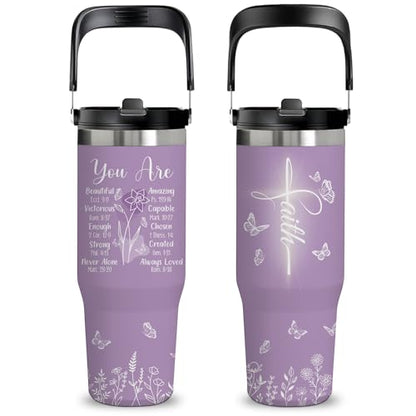 30oz Christian Insulated Tumbler with Handle, Gifts for Women Mom Daughter - color: Christ2