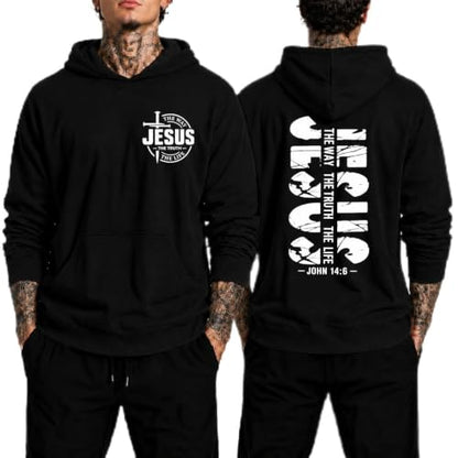 Jesus Sweatshirt For Men The Way The Truth The Life Christian Faith Hoodie - color: Black1, size: 3X-Large