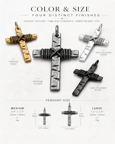 Cross Necklace for Men & Women, Braided Rope Detail - color: High Polished Black