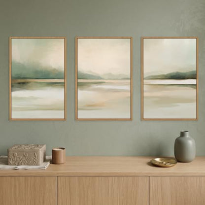 DRACIT Large Abstract Sage Green Landscape Framed Canvas Wall Art-16"x24"x3 - color: Abstract Sage Green Pastel Wall Art, size: 16"L x 24"W
