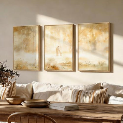 Framed Christian 3 Piece Wall Art, Jesus Leaves the 99 Sheep, 16x24 In - color: Leaves the 99, size: 16"W x 24"H