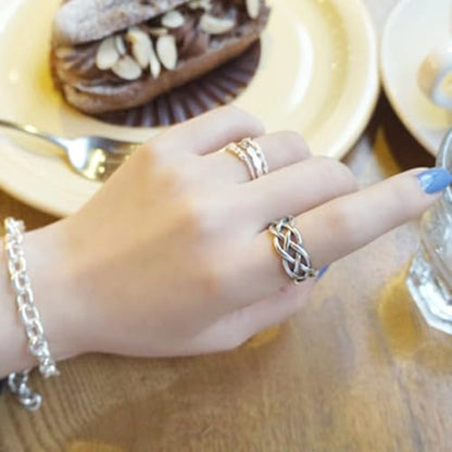925 Sterling Silver Celtic Knot Open Adjustable Ring for Women Size 4-7 - color: Four line twist