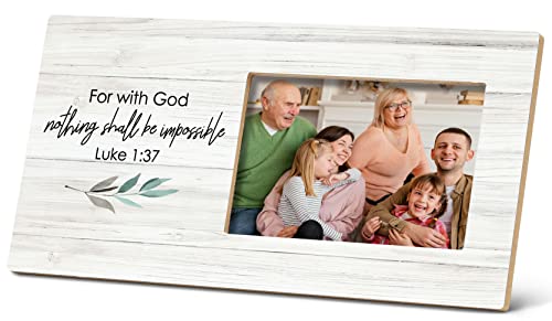 SRADMO Bible Verse Scripture Luke 1:37 for with God Nothing Shall be Impossible Picture Frame,Inspirational Christian 12×6 inch Wooden Tabletop Photo Frame,Christian Religious Gifts for Women Girls