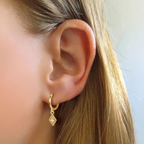 925 Sterling Silver Dangle Earrings Heart Star Cross Drop Earrings Dainty Gold Trendy Cute Earrings for Women - color: Rhombus, gold