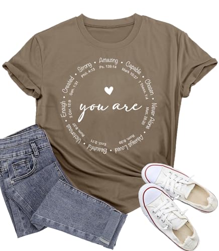 Christian Shirts for Women Jesus Faith Shirt You are Inspiration Tee - color: Brown, size: X-Large