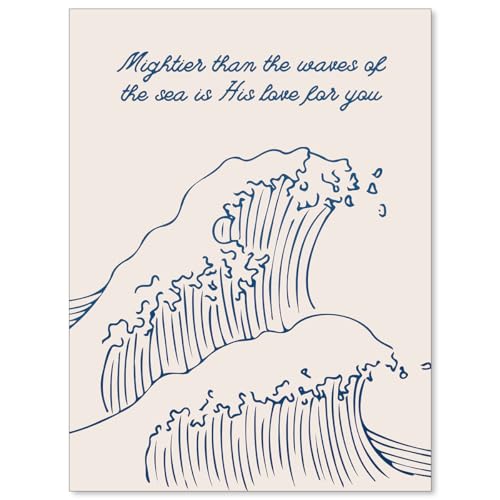 OMANI Christian Bible Verses Wall Art Minimalist Psalm Posters Mightier Than The Waves Of The Sea Is His Love for You Inspirational Prints Blue and White Canvas Wall Decor 08x10 inch Unframed - color: Blue, size: 10"L x 8"W