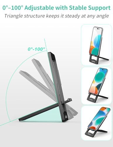 Aoviho Foldable Cell Phone Stand for Desk, Portable Phone Holder,Black - color: Black
