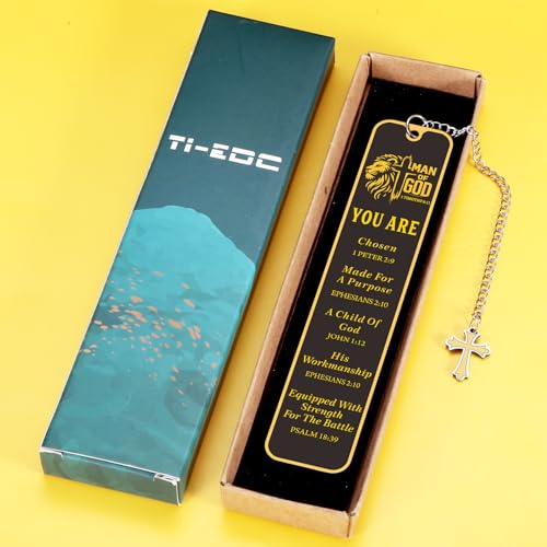 Christian Bookmark for Men, Inspirational Lion Bible Verse Bookmark with Cross Pendant, Religious Scripture Verse Bookmarks for Man Accessories Church Fathers Day Baptism Easter for Pastor Men - style: you are chosen