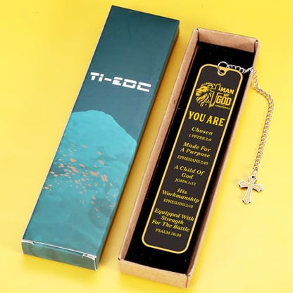 Christian Bookmark for Men, Inspirational Lion Bible Verse Bookmark with Cross Pendant, Religious Scripture Verse Bookmarks for Man Accessories Church Fathers Day Baptism Easter for Pastor Men - style: you are chosen