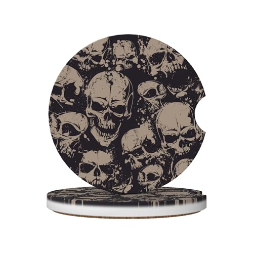 Retro Skull Pattern Car Cup Holder Coasters 2 Pack 2.63" for Women - color: Beige‌