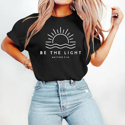 Sulayesh Christian Be The Light Shirts for Women Bible Verse Shirts Jesus Religious Faith Tshirts Inspirational Tees Tops - color: Black, size: Small