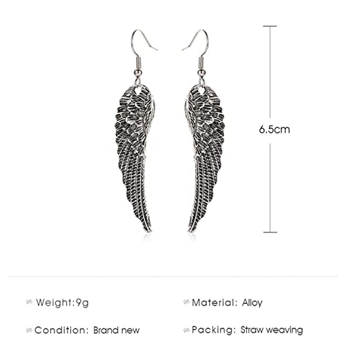 MALOYANVE Angel Wing Earrings for Women Unique Antique Silver Plated Fairy Feather Guardian Dangle Drop Hook Earrings Jewelry