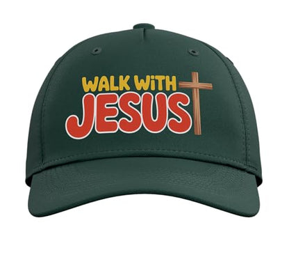 Walk with Jesus Hat Gospel Christian Pray Faith Bible Verse Adjustable Baseball Hat - color: Dark Green