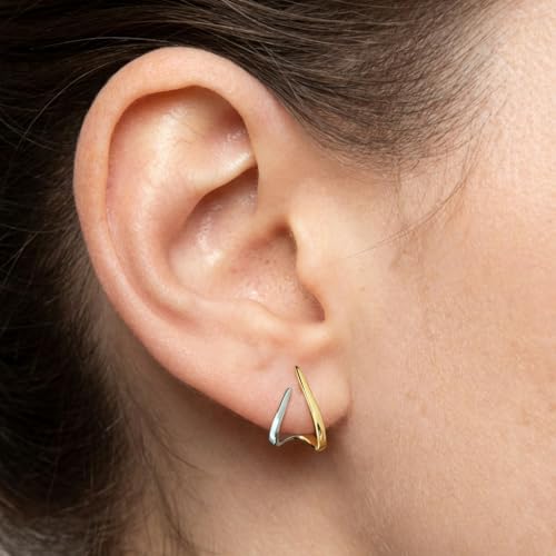 Small Two Tone Stud Earrings for Women Trendy Gold and Silver Minimalist Cross Earring Dainty Earrings Mixed Metal Jewelry Gifts for Daily Wear，3 Styles - style: Minimalist Studs-1