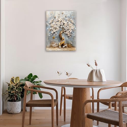 Flowers Wall Art White Blossom Butterfly Pictures Wall Decor 3d Floral Tree Of Life Canvas Print Painting Modern Home Decoration Unframed Artwork for Living Room Bedroom Kitchen Office 12"X16" - color: Blossom Ttree, size: 12"L x 16"W