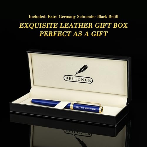BEILUNER Blue Personalized Pen,Stunning Luxury Lacquer With 24K Gold,Schneider Ink Refills,Multiple Fonts To Custom Rollerball,Gift Pen For Men & Women,Executive,Graduation,Christmas,Nice Fancy Pens - color: Blue with Gold (Personalized)