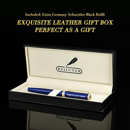 BEILUNER Blue Personalized Pen,Stunning Luxury Lacquer With 24K Gold,Schneider Ink Refills,Multiple Fonts To Custom Rollerball,Gift Pen For Men & Women,Executive,Graduation,Christmas,Nice Fancy Pens - color: Blue with Gold (Personalized)