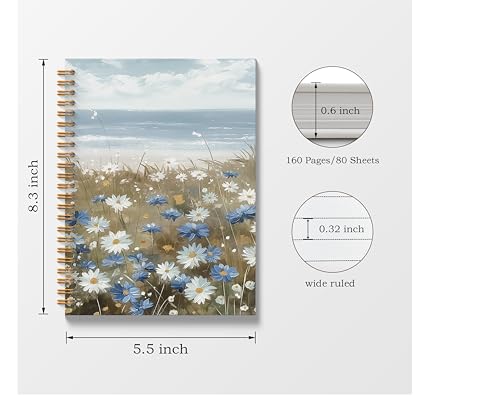 Blue and White Floral Spiral Journal Notebook 5.5x8.3, Daisy Notebook Journal Hardcover for Women, Daisy Gifts for Daisy Lovers Women. - color: Blue daisy