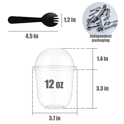 12oz Disposable Clear Plastic Cups with Lids ,25 Pack Dessert for Parfait Ice Cream Fruit Iced Cold Drinks Wedding Thanksgiving Halloween Christmas Party (No Hole), 50 Count (Pack of 1)