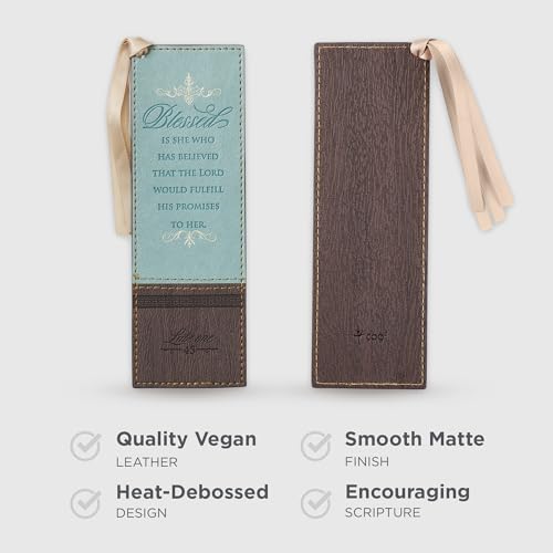 Christian Art Gifts Faux Leather Scripture Bookmark: Blessed is She - color: Brown/Blue - Blessed